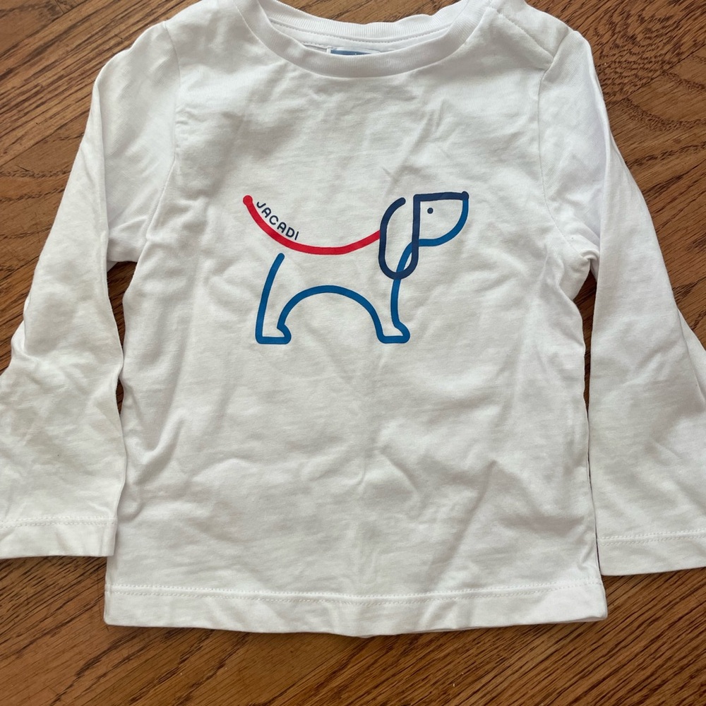 Jacadi White Long-Sleeve Tee with Blue and Red Dog Graphic